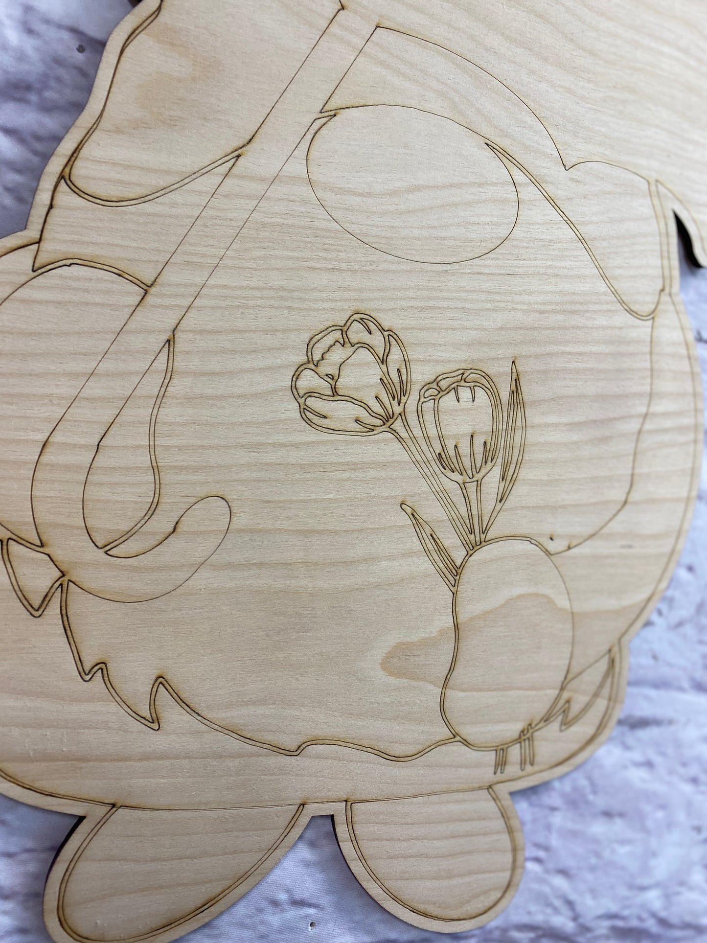 Gnome w/ Umbrella and Tulip Door Hanger / Wall Décor Laser Cut Blank for DIY Project