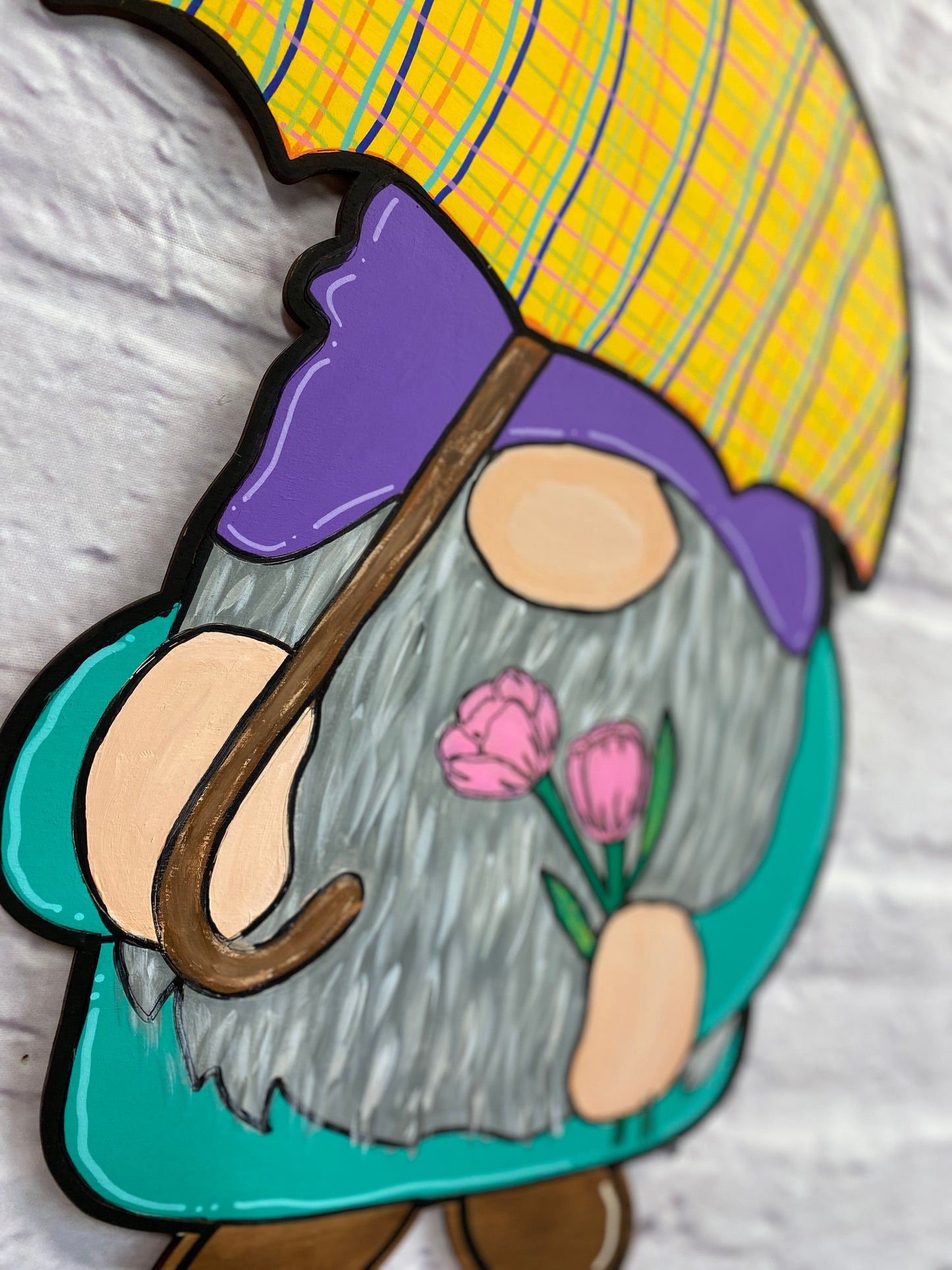 Gnome w/ Umbrella and Tulip Door Hanger / Wall Décor Laser Cut Blank for DIY Project