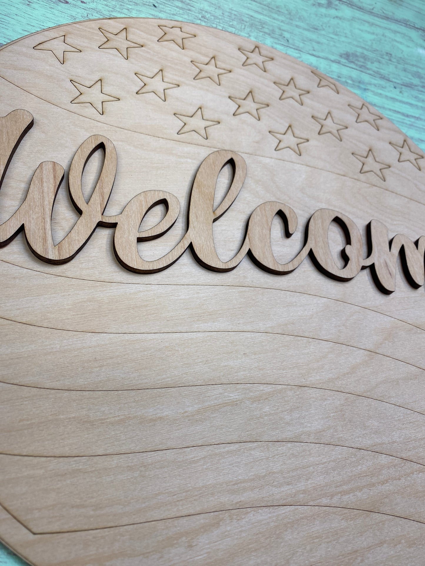 Patriotic Welcome Door Hanger (Smaller Version) Stars and Wavy Stripes Laser Cut Door Hanger / Blanks for DIY Project