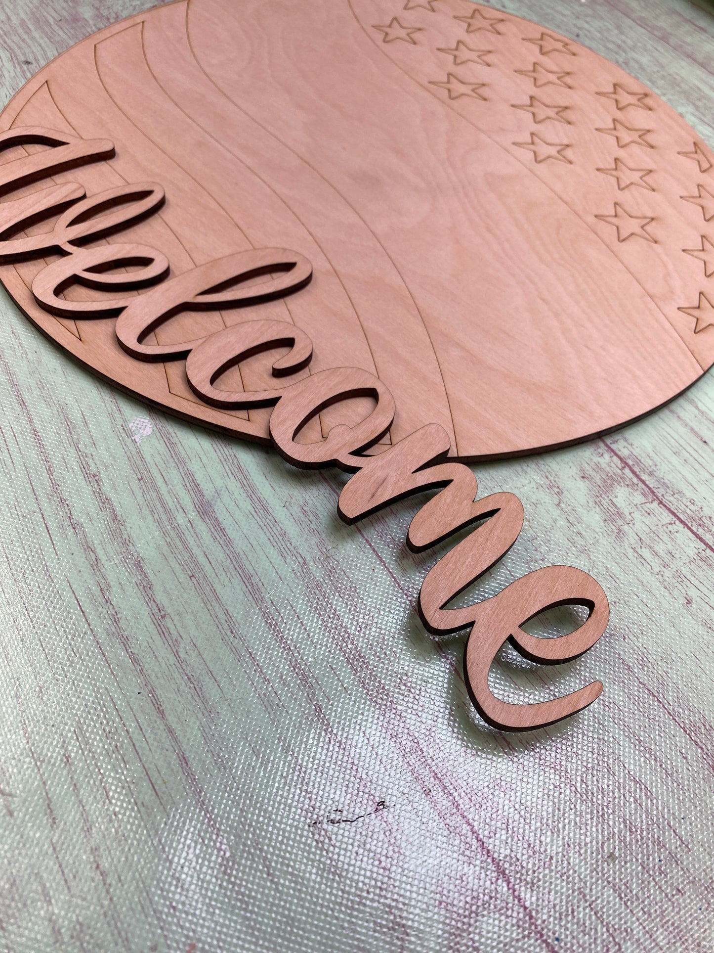 Patriotic Welcome Door Hanger (Smaller Version) Stars and Wavy Stripes Laser Cut Door Hanger / Blanks for DIY Project