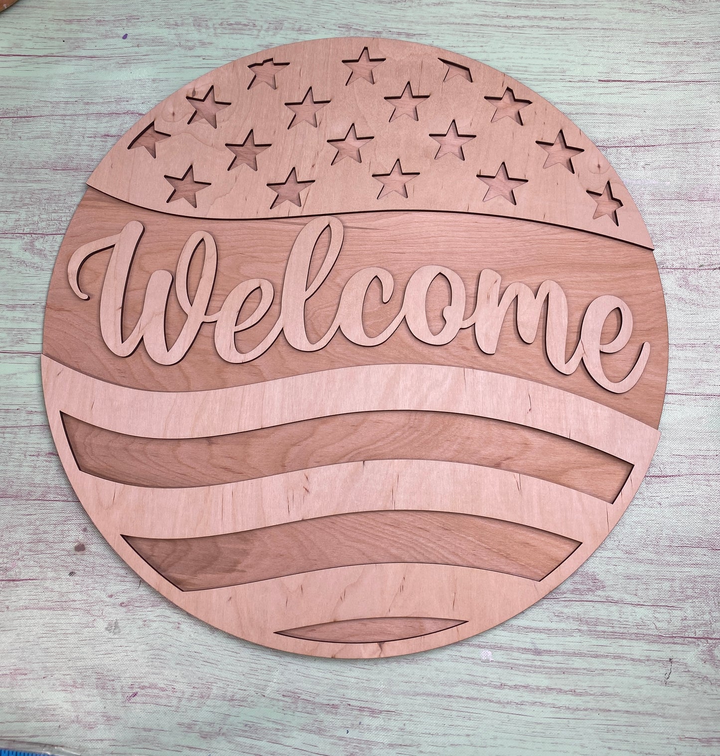 Patriotic Welcome Door Hanger Stars and Wavy Stripes Laser Cut Door Hanger / Blanks for DIY Project