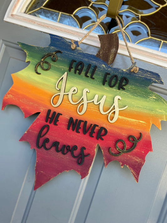 Fall Leaf / Fall for Jesus Door Hanger Laser Cut Wooden Blank / Maple Leaf Fall DIY