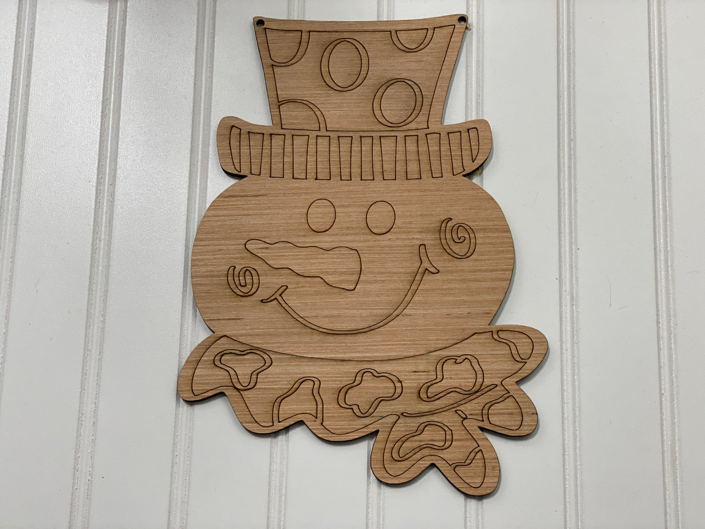 Snowman with Leopard Print Scarf Door Hanger Laser Cut Out Blank