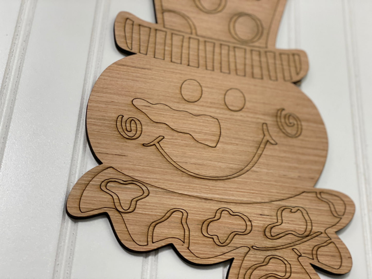 Snowman with Leopard Print Scarf Door Hanger Laser Cut Out Blank
