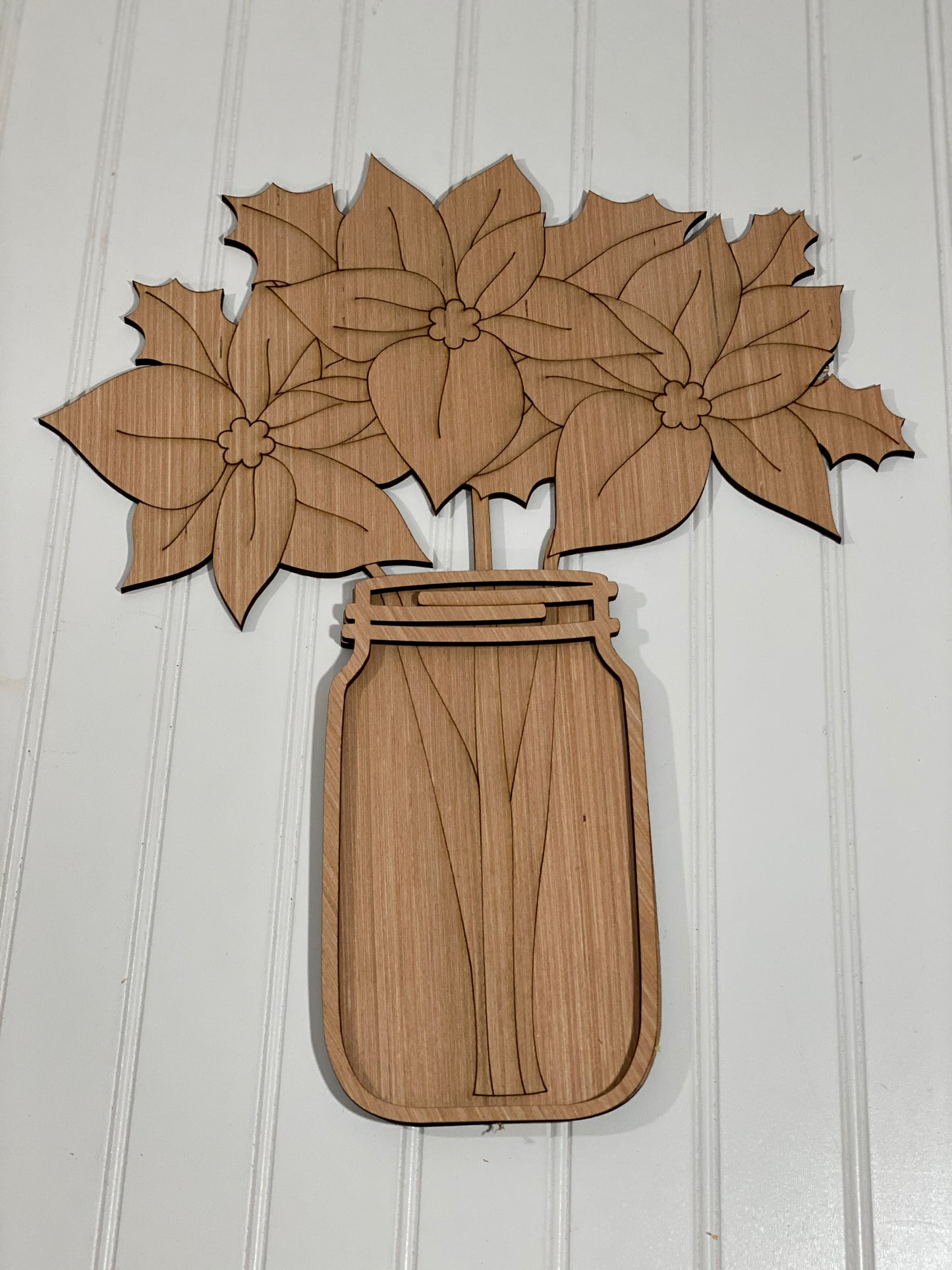 Poinsettia in Mason Jar Laser Cut Out Blank