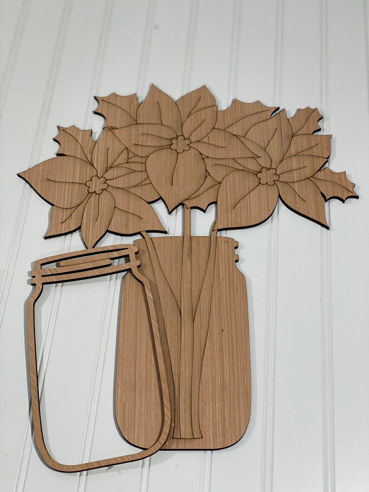 Poinsettia in Mason Jar Laser Cut Out Blank