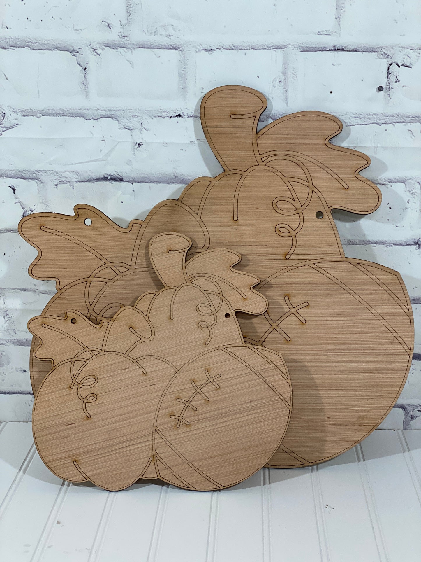 Pumpkins and Football Door Hanger Laser Cut / Engraved Wooden Blank
