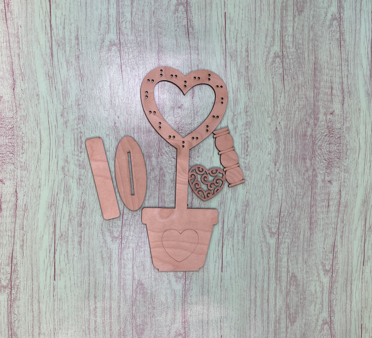 Rag Heart Topiary Blank Valentines Day Decor Laser Cut / Engraved Wooden Blank