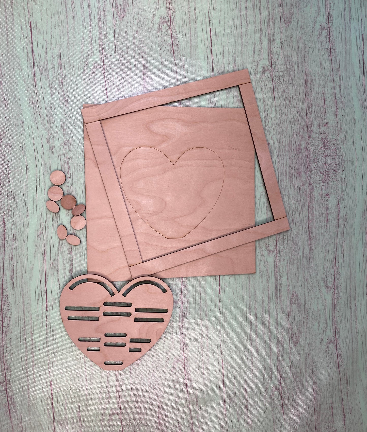 Rag Heart Framed Wooden Blank Valentines Day Decor Laser Cut / Engraved Wooden Blank