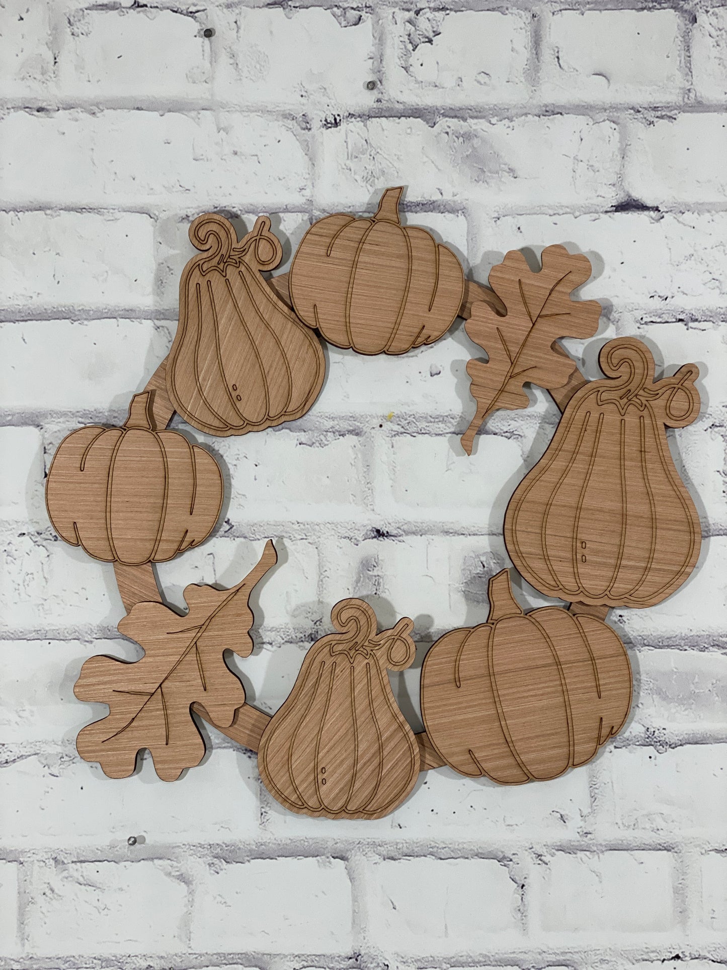 Pumpkins, Gourds and Leaves Wreath Door Hanger Laser Cut / Engraved Wooden Blank