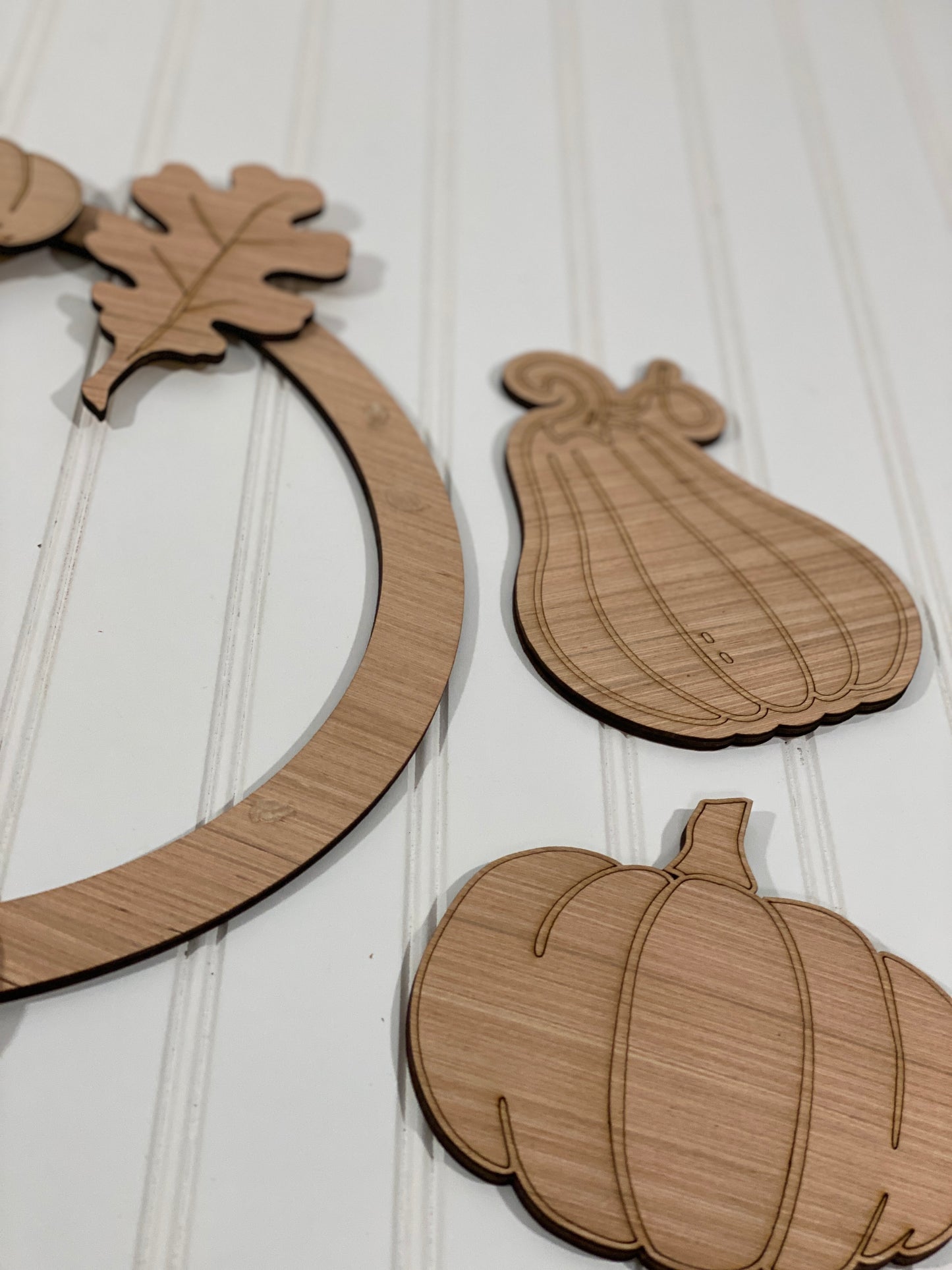 Pumpkins, Gourds and Leaves Wreath Door Hanger Laser Cut / Engraved Wooden Blank