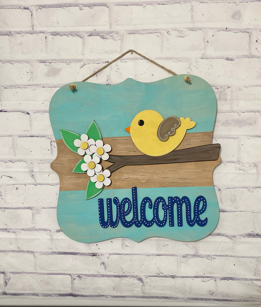 Welcome Sign Bird on A Limb Shelf Leaner / Wall Decor / Laser Cut / Engraved Wooden Blank