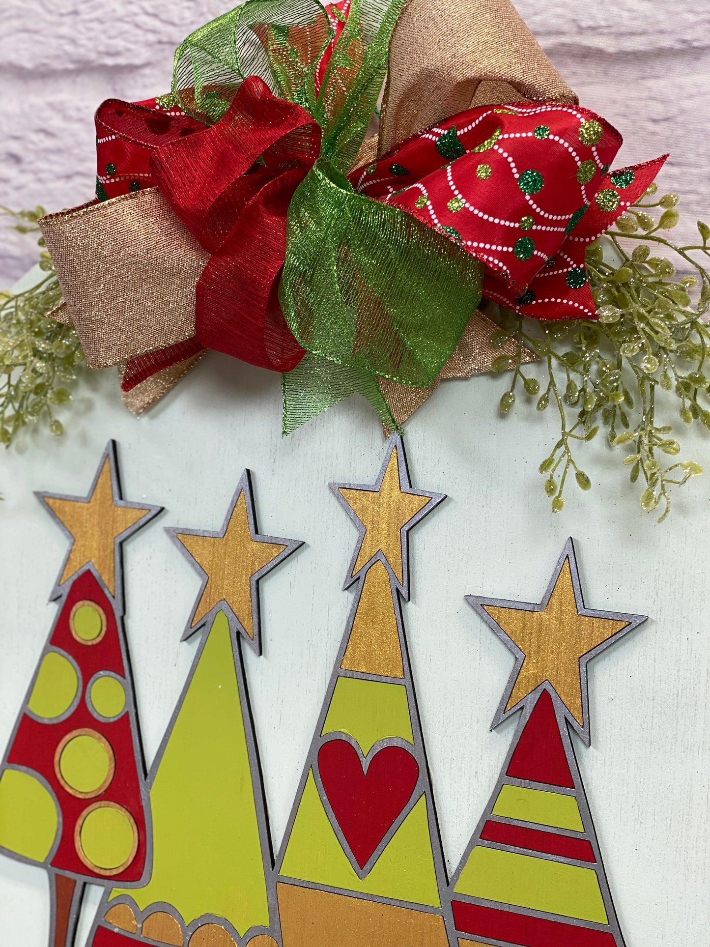 Whimsical Christmas Trees 3D Door Hanger with Bow
