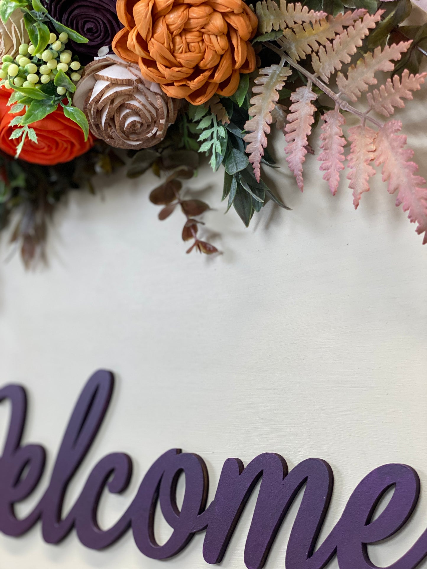 Welcome Door Hanger with Sola Wood Flowers 18"