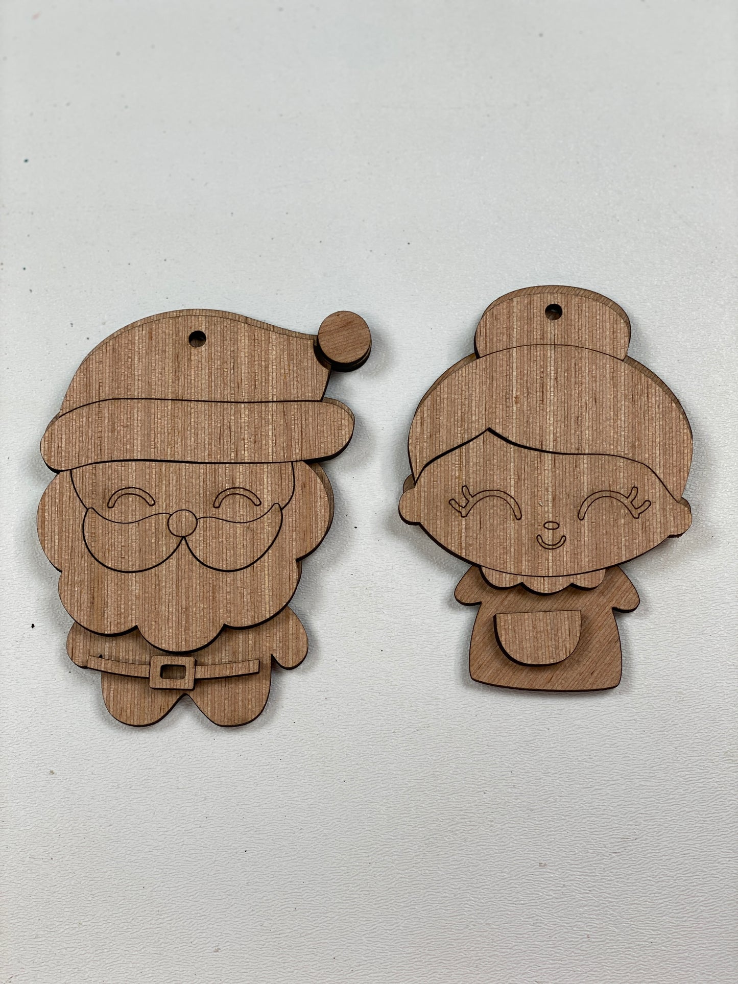 Mr and Mrs Santa Claus Christmas Ornaments Laser Cut / Engraved Wooden Blank Ornament