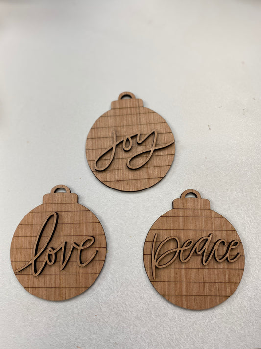 Peace Love Joy Shiplap Round Christmas Ornaments Laser Cut / Engraved Wooden Blank Ornament