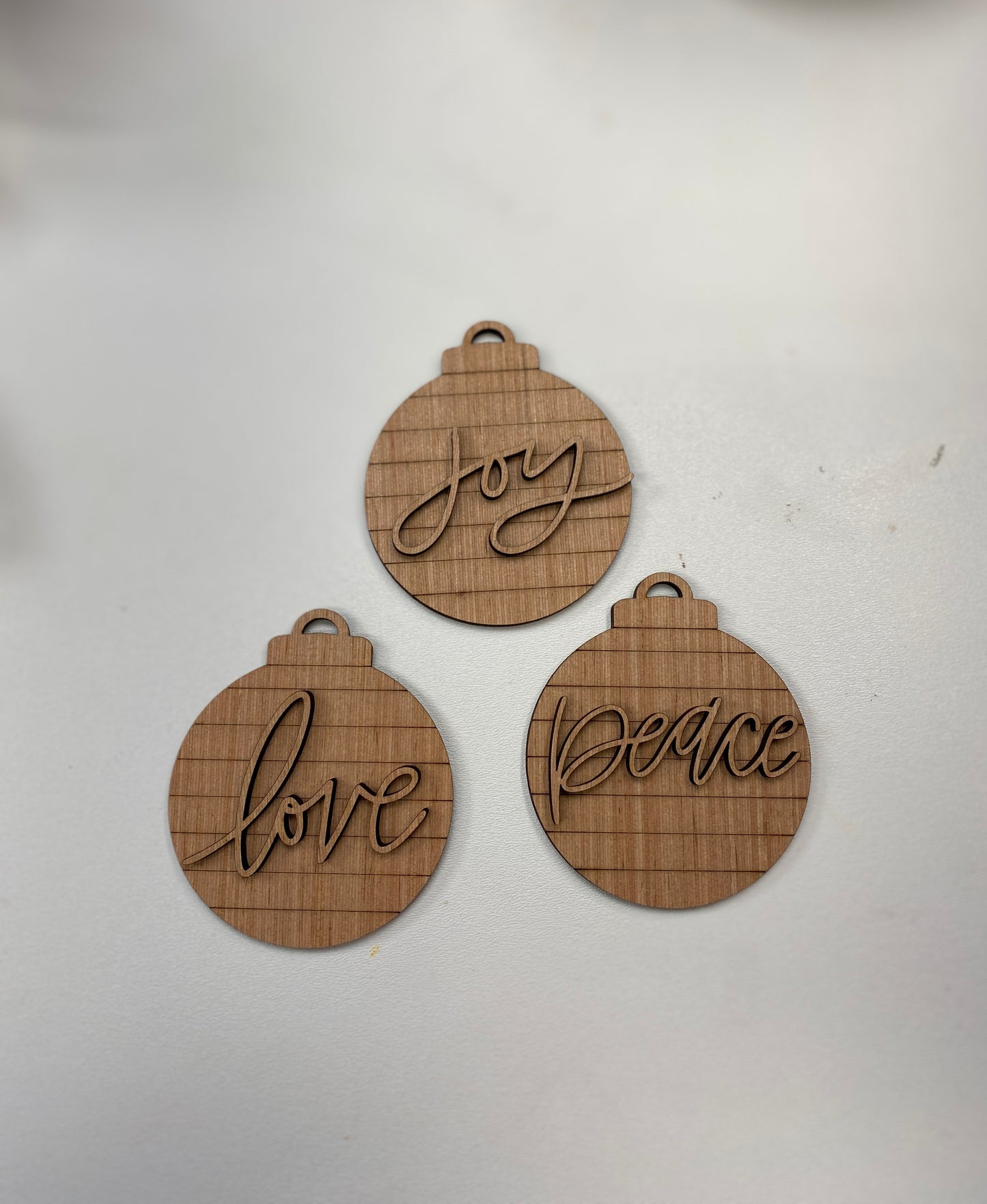 Peace Love Joy Shiplap Round Christmas Ornaments Laser Cut / Engraved Wooden Blank Ornament