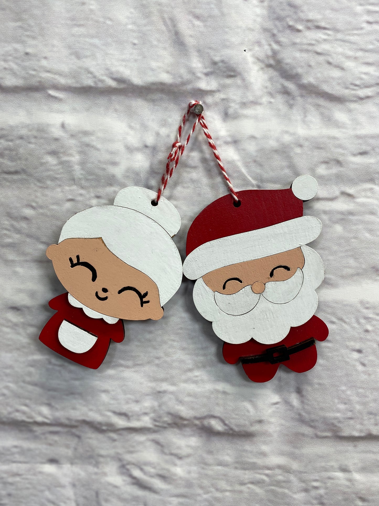 Mr and Mrs Santa Claus Christmas Ornaments Laser Cut / Engraved Wooden Blank Ornament