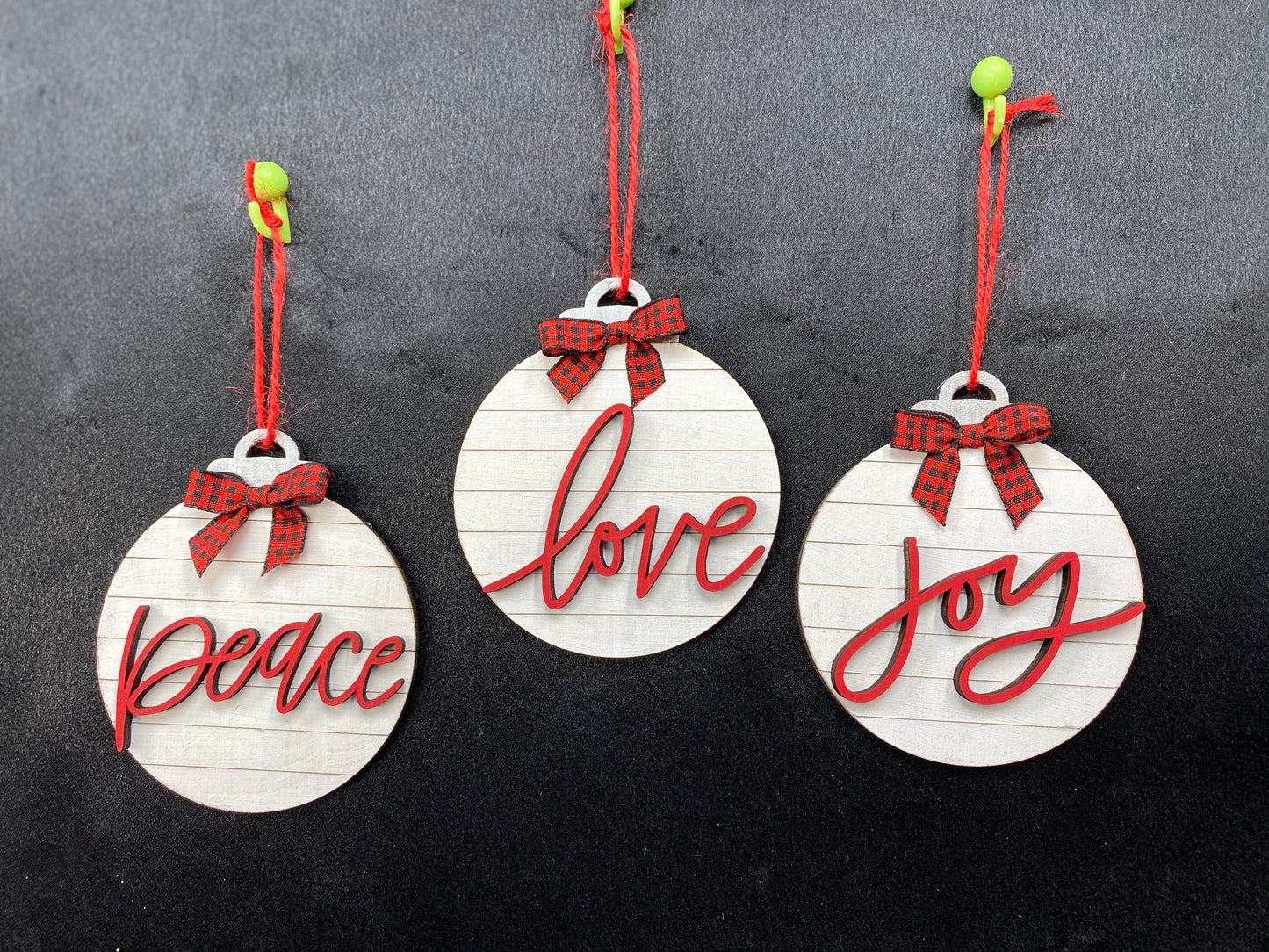 Peace Love Joy Shiplap Round Christmas Ornaments Laser Cut / Engraved Wooden Blank Ornament