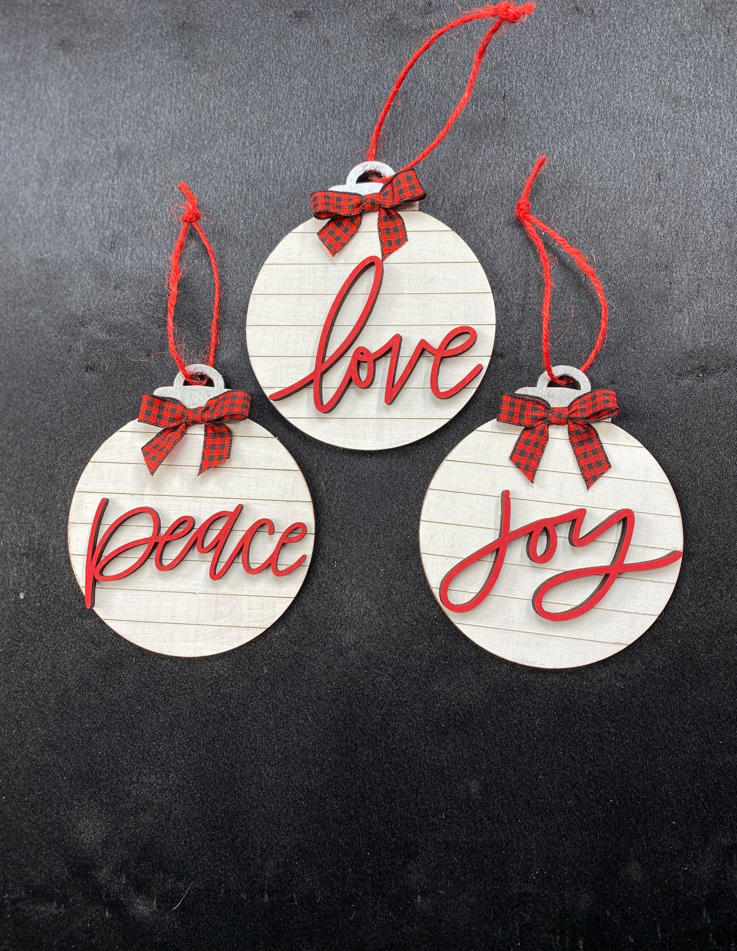 Peace Love Joy Shiplap Round Christmas Ornaments Laser Cut / Engraved Wooden Blank Ornament