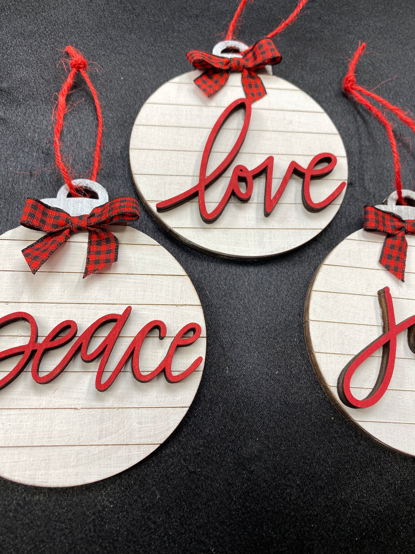Peace Love Joy Shiplap Round Christmas Ornaments Laser Cut / Engraved Wooden Blank Ornament