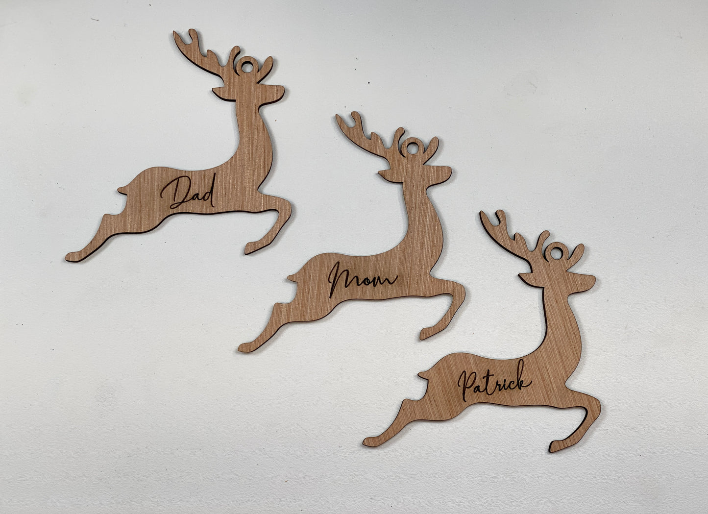 Personalized Reindeer Stocking Tags / Gift Tags / Christmas Ornaments Laser Cut / Engraved Wooden Blank Ornament