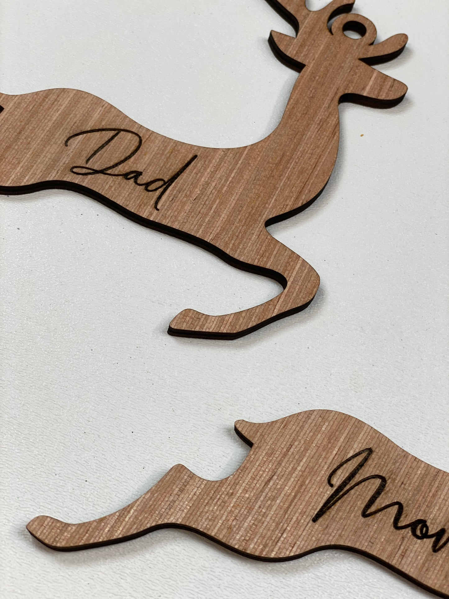 Personalized Reindeer Stocking Tags / Gift Tags / Christmas Ornaments Laser Cut / Engraved Wooden Blank Ornament