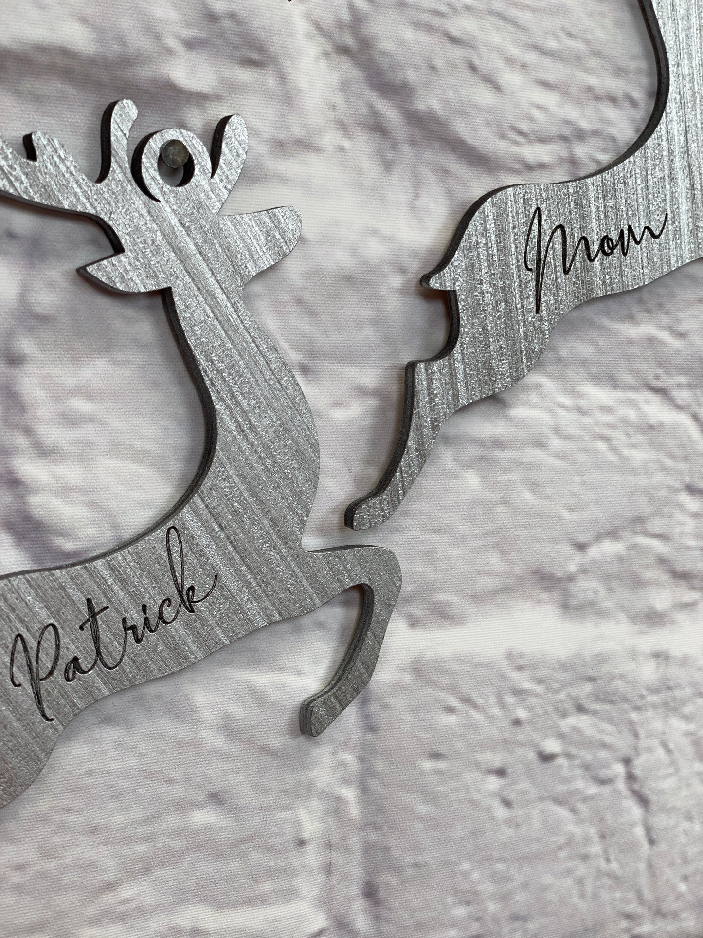 Personalized Reindeer Stocking Tags / Gift Tags / Christmas Ornaments Laser Cut / Engraved Wooden Blank Ornament
