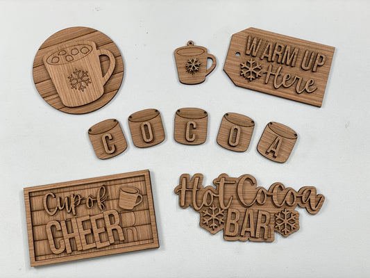 Hot Cocoa Themed Tiered Tray Set Laser Cut Blank for DIY Project