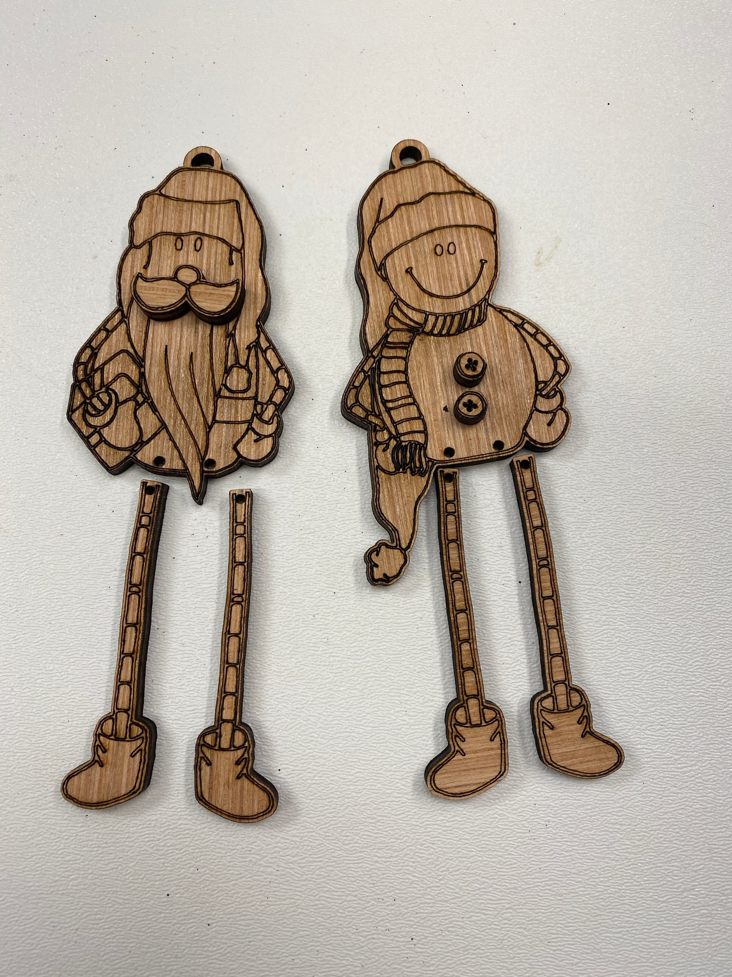 Dancing / Dangling Snowman or Santa Ornament Laser Cut / Engraved Wooden Blank Ornament