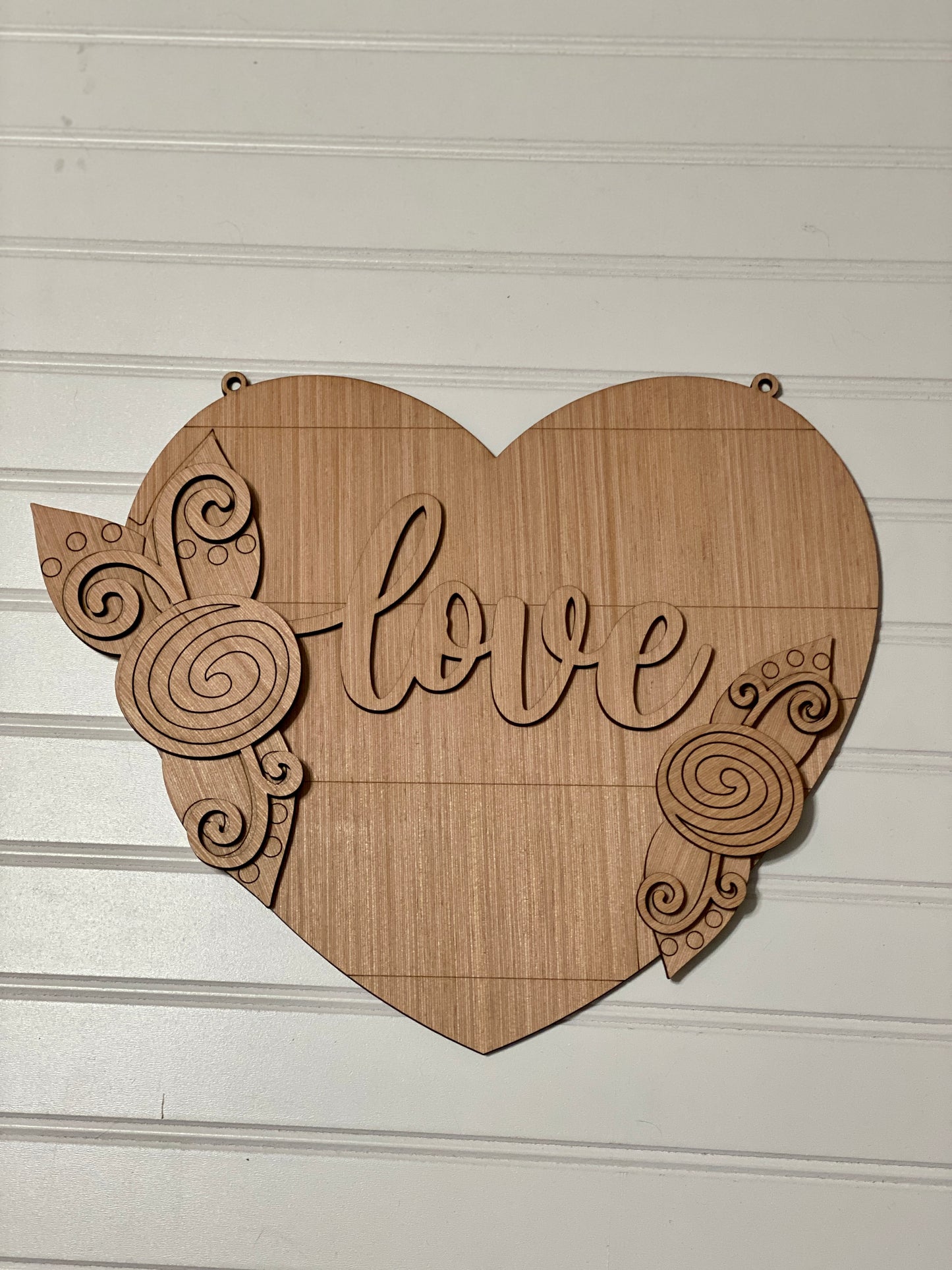 LOVE Heart with Flowers 3D Laser Cut Wood Blank Cutout Door Hanger