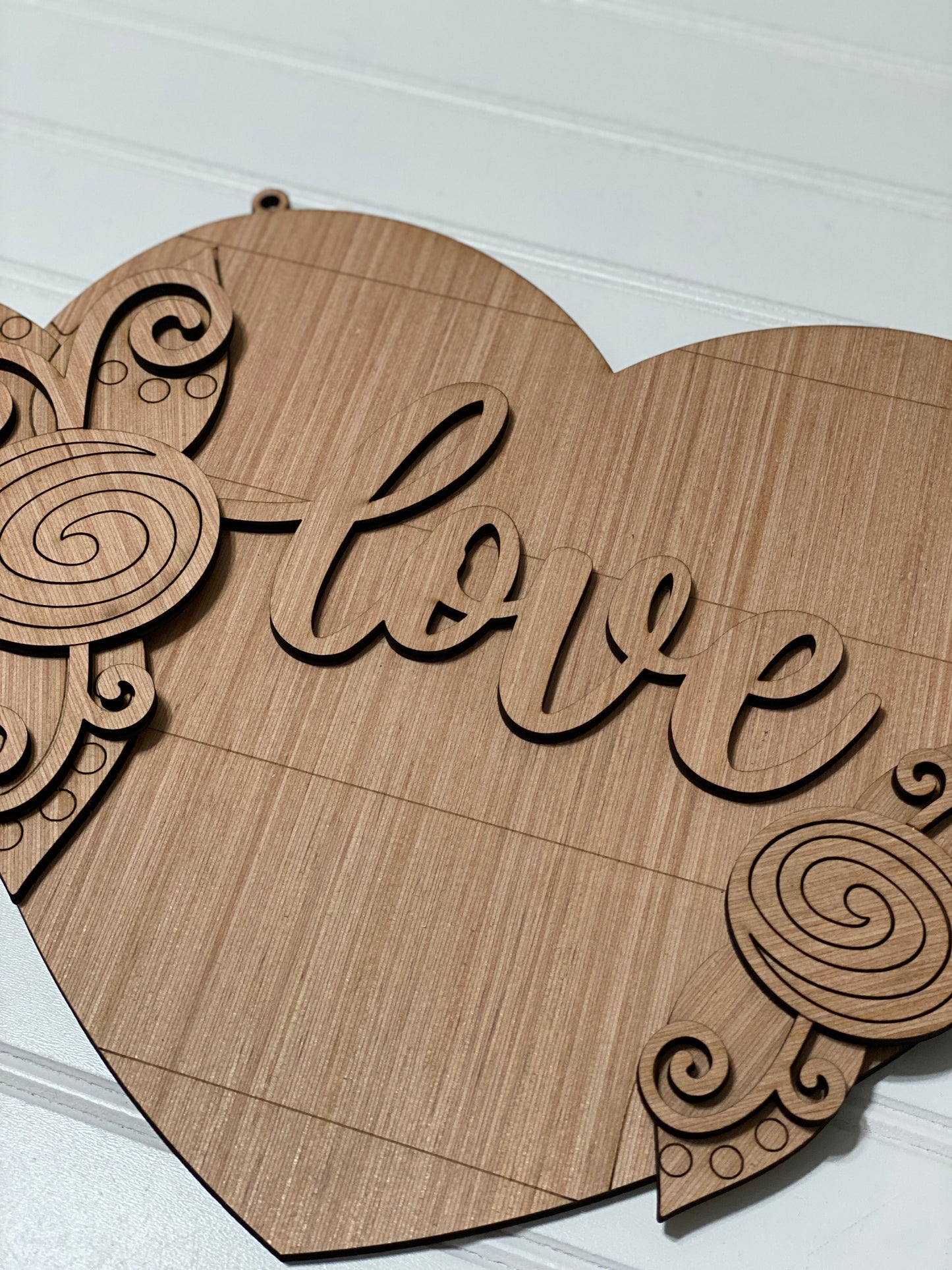 LOVE Heart with Flowers 3D Laser Cut Wood Blank Cutout Door Hanger