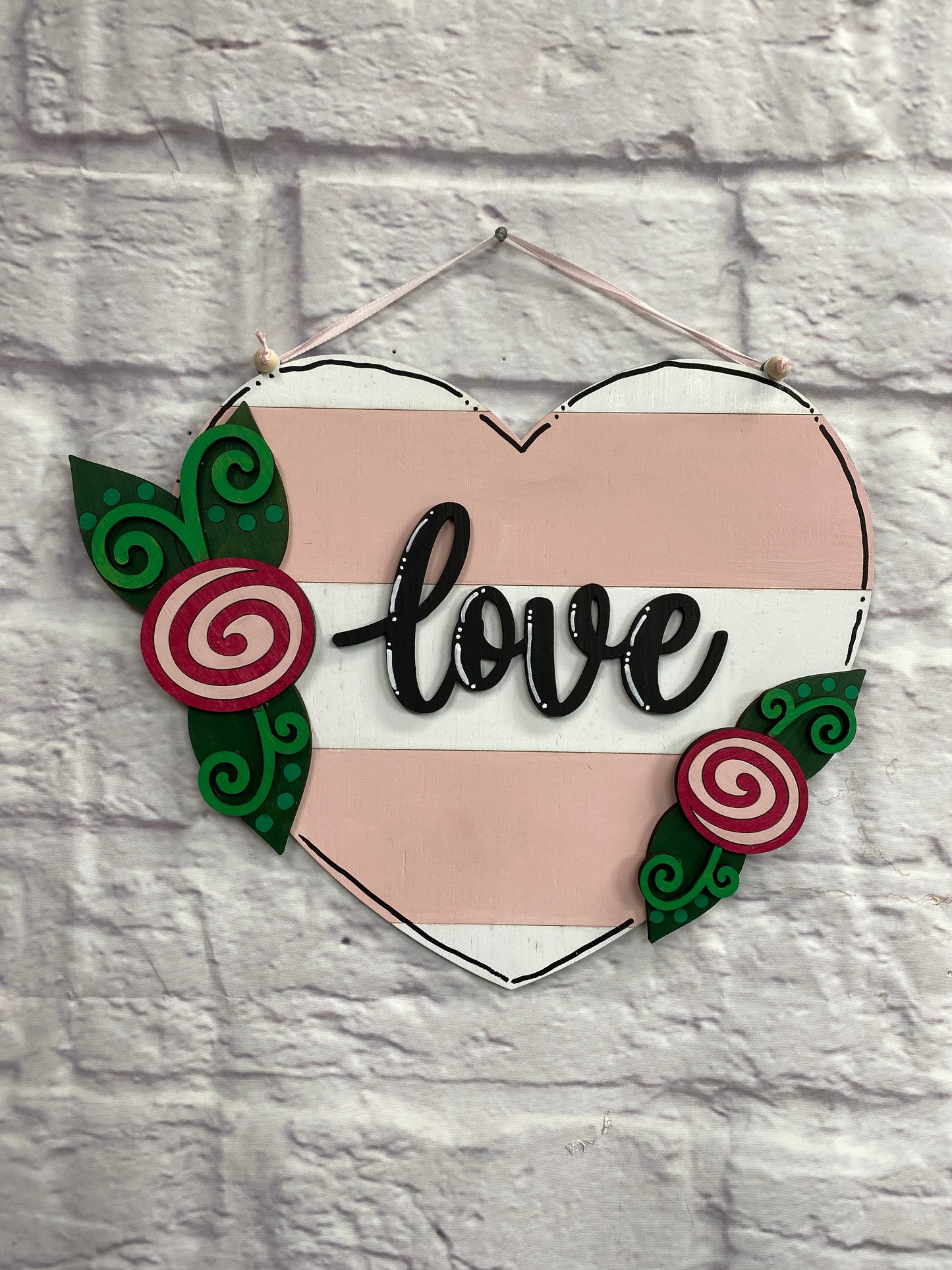 LOVE Heart with Flowers 3D Laser Cut Wood Blank Cutout Door Hanger