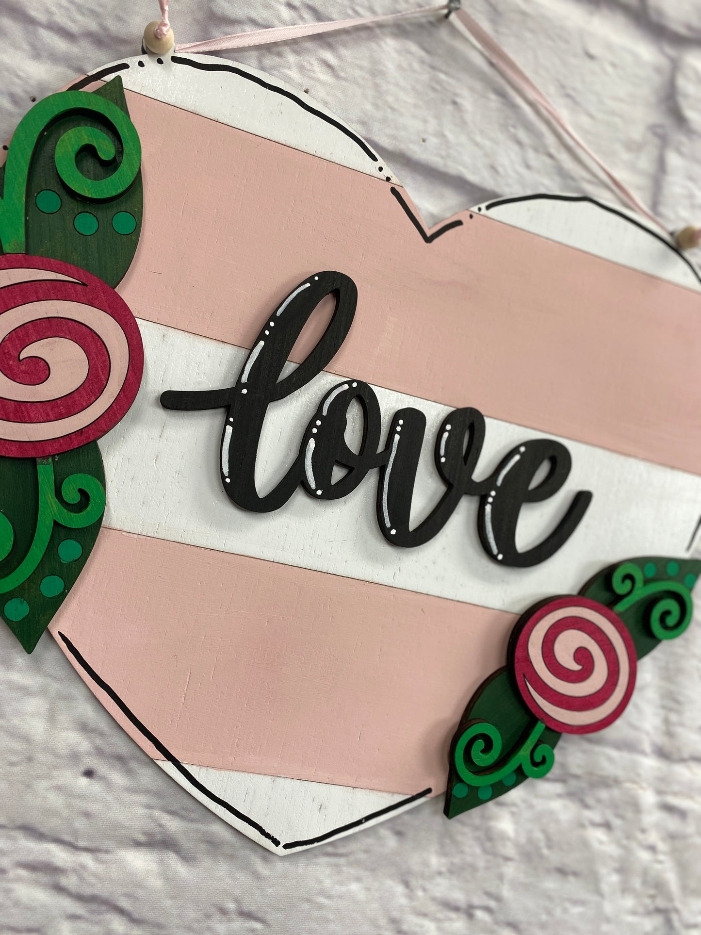 LOVE Heart with Flowers 3D Laser Cut Wood Blank Cutout Door Hanger