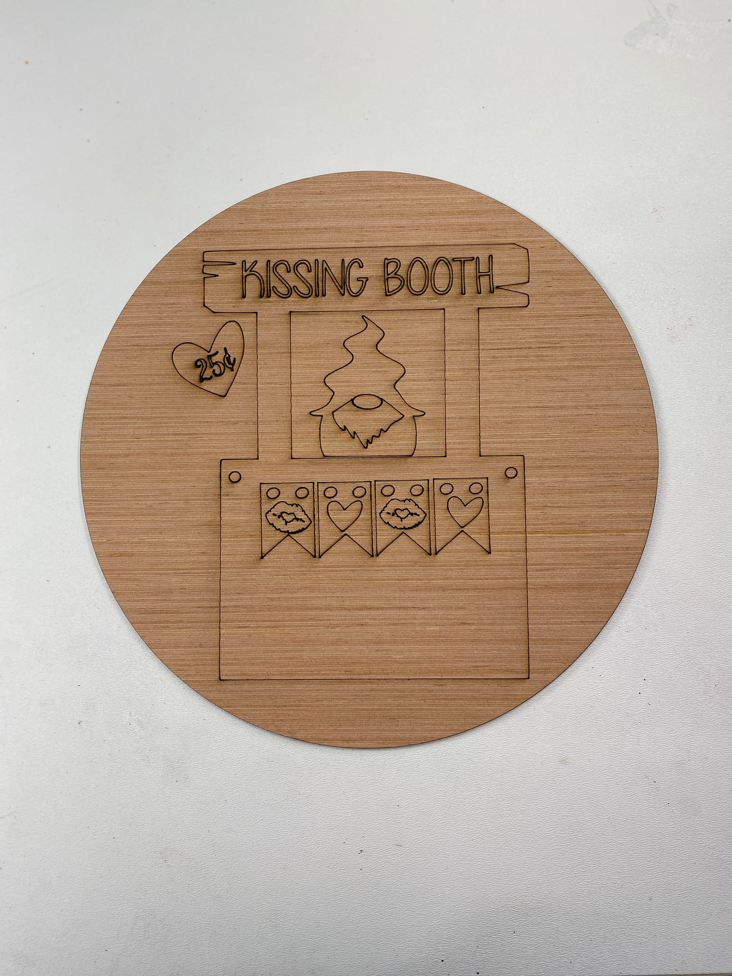 Kissing Booth Gnome 3D Laser Cut Wood Blank Cutout Door Hanger