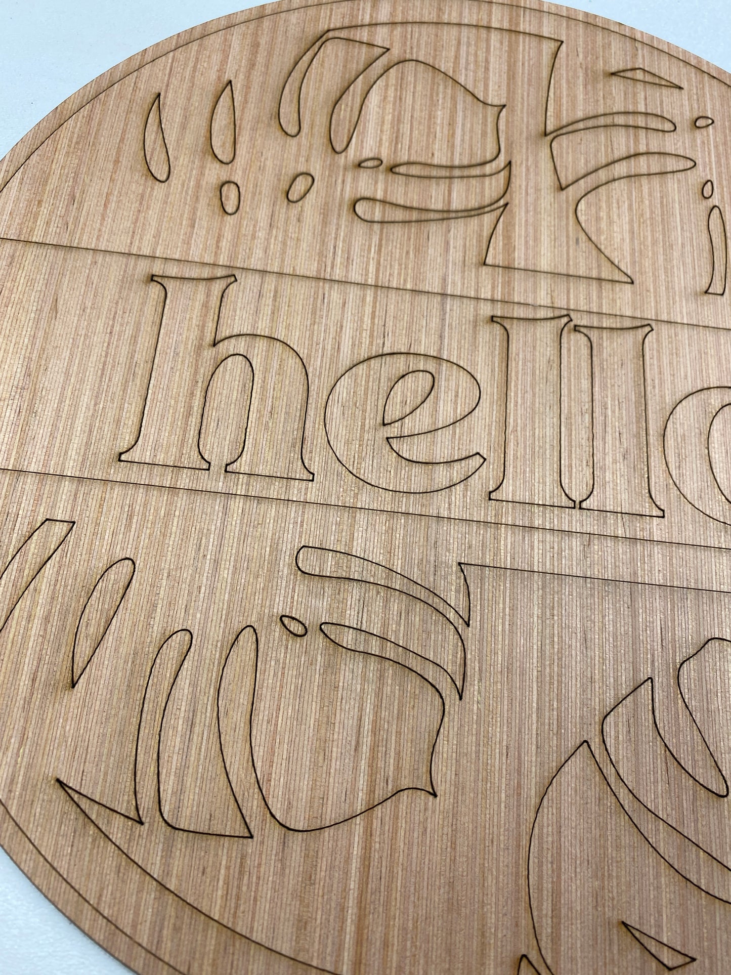 Hello Door Hanger with Monstera Leaf Detail 3D Laser Cut Wood Blank Cutout Door Hanger