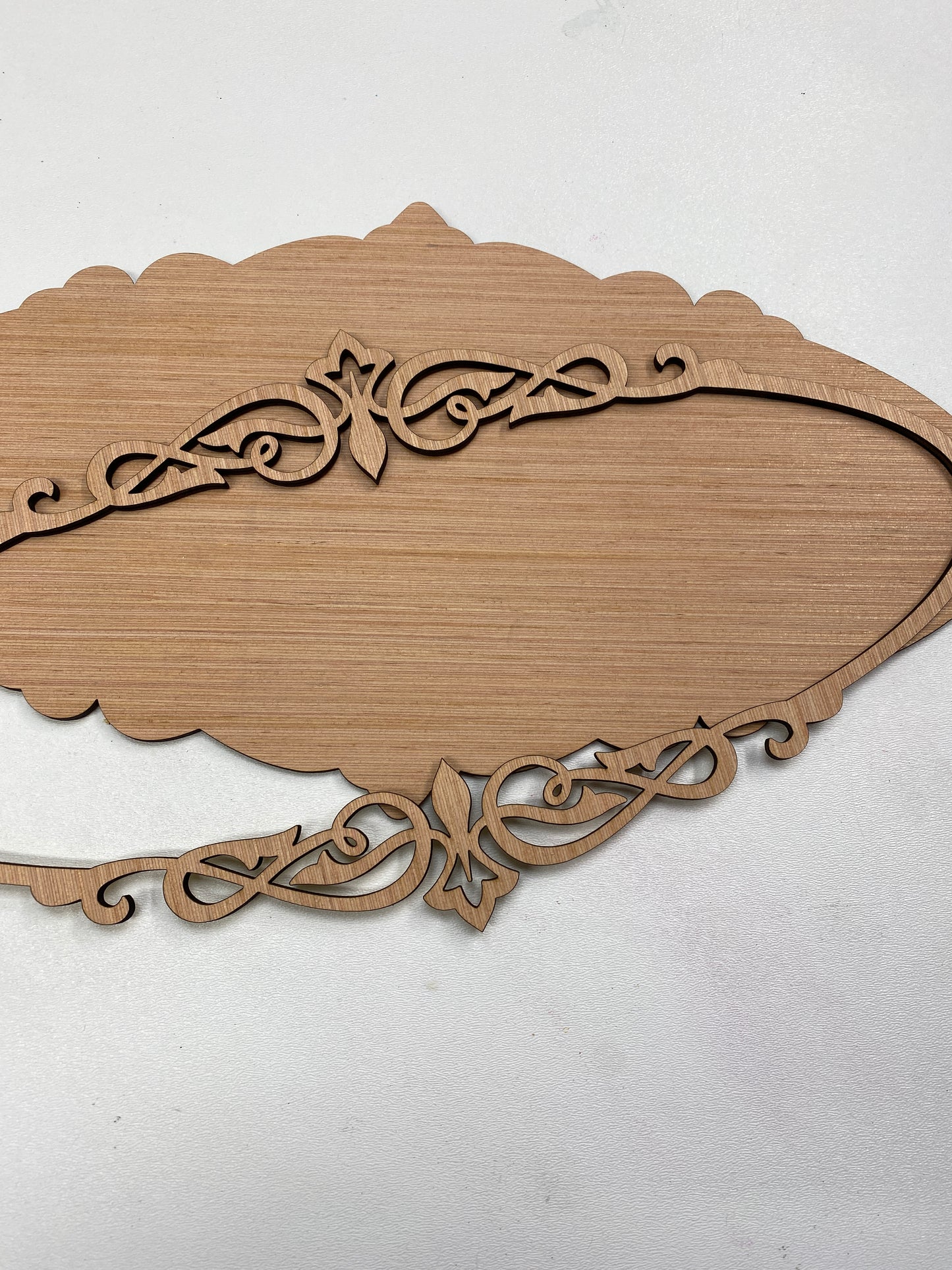 Scroll Fancy Oval Frame with Backer 3D Laser Cut Wood Blank Cutout Door Hanger