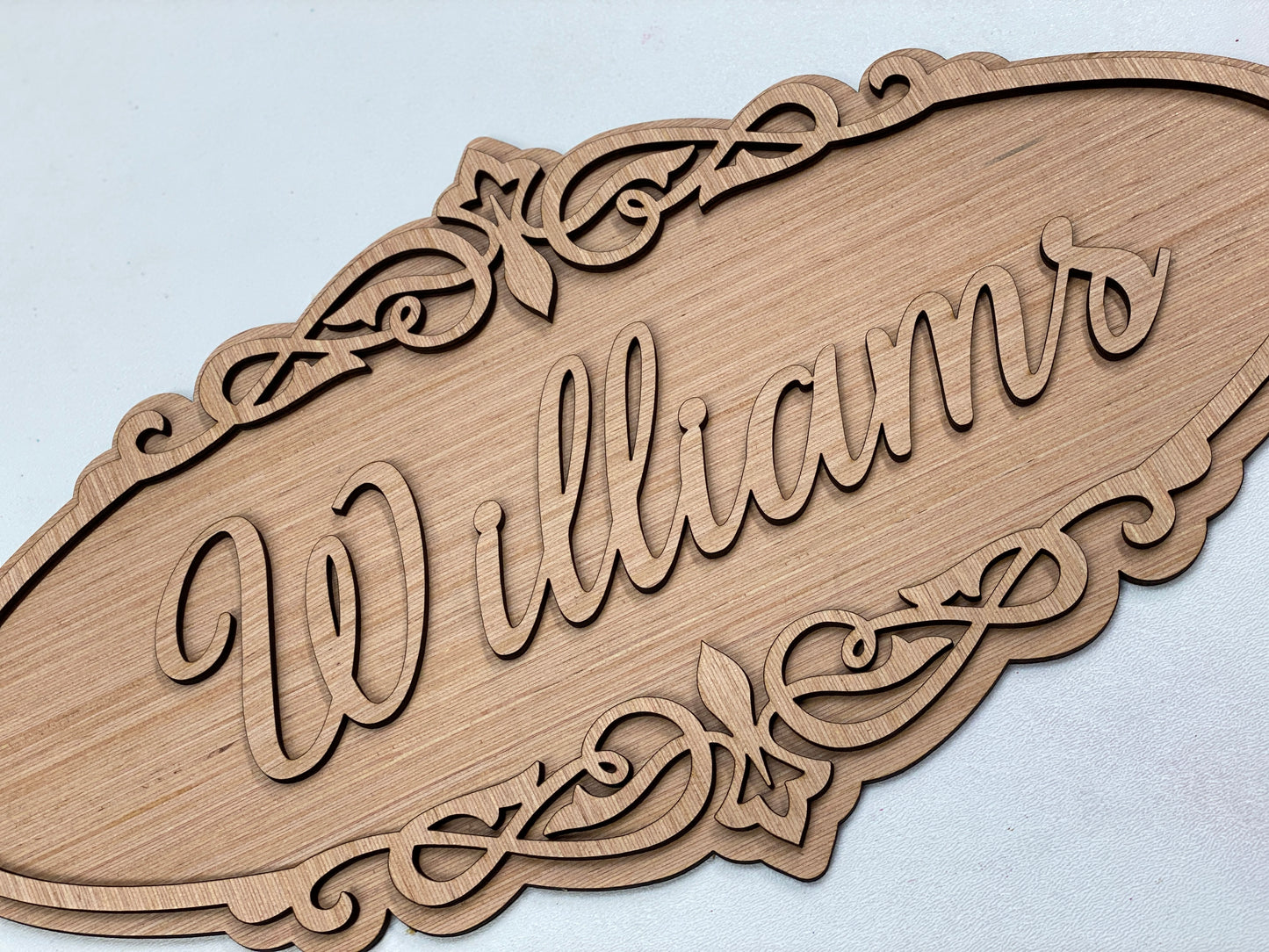 Scroll Fancy Oval Frame with Backer 3D Laser Cut Wood Blank Cutout Door Hanger