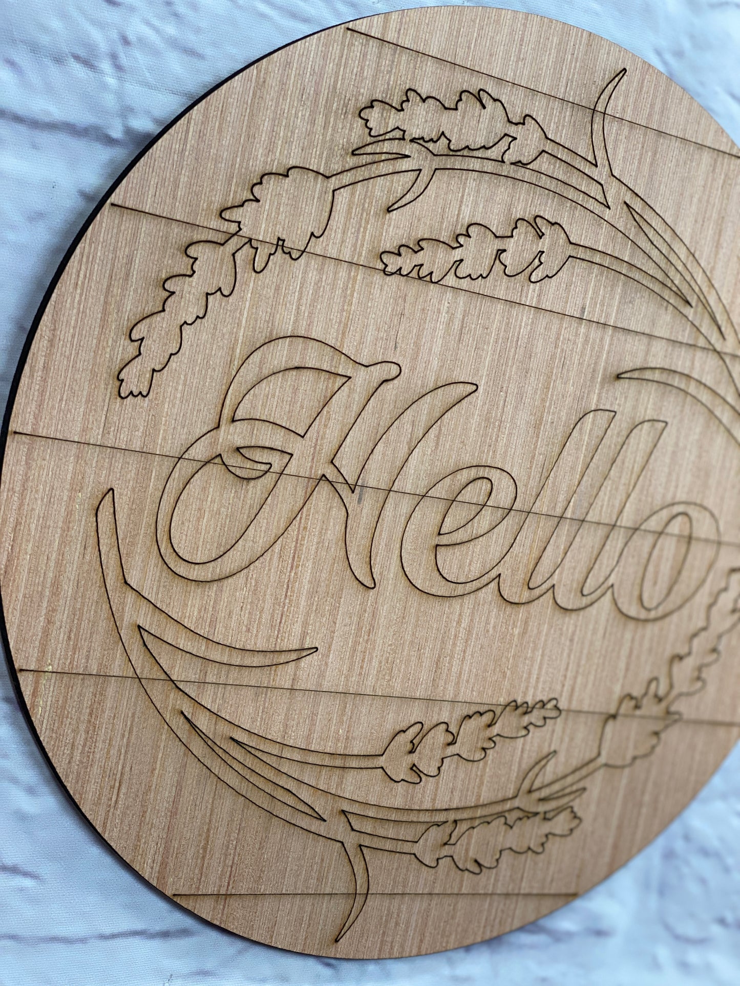 Lavendar Hello Door Hanger Laser Cut Blank for DIY Project