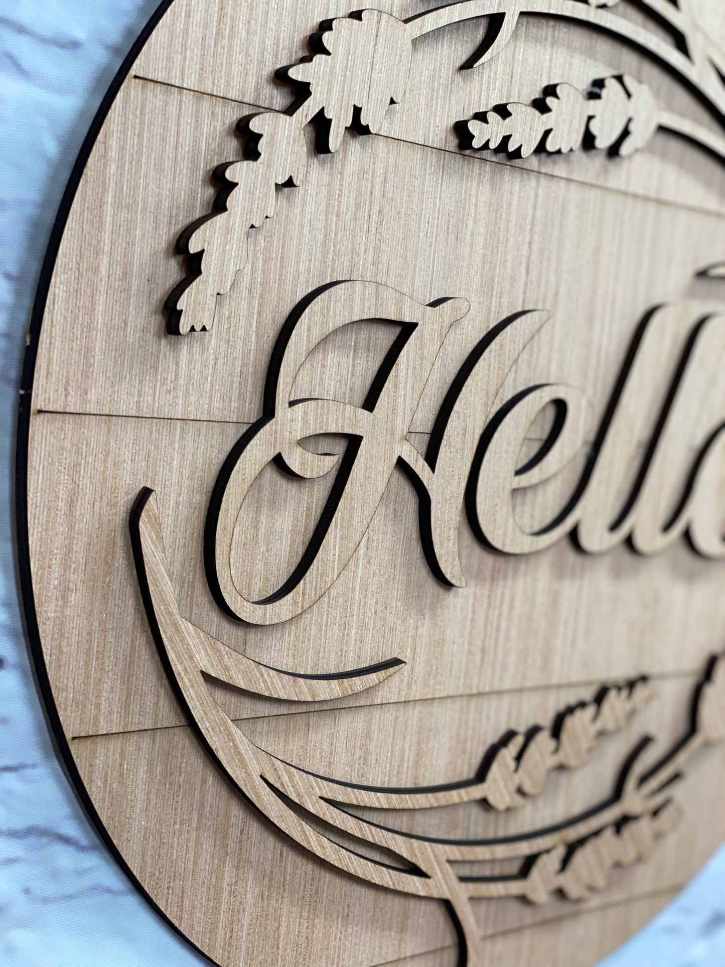Lavendar Hello Door Hanger Laser Cut Blank for DIY Project