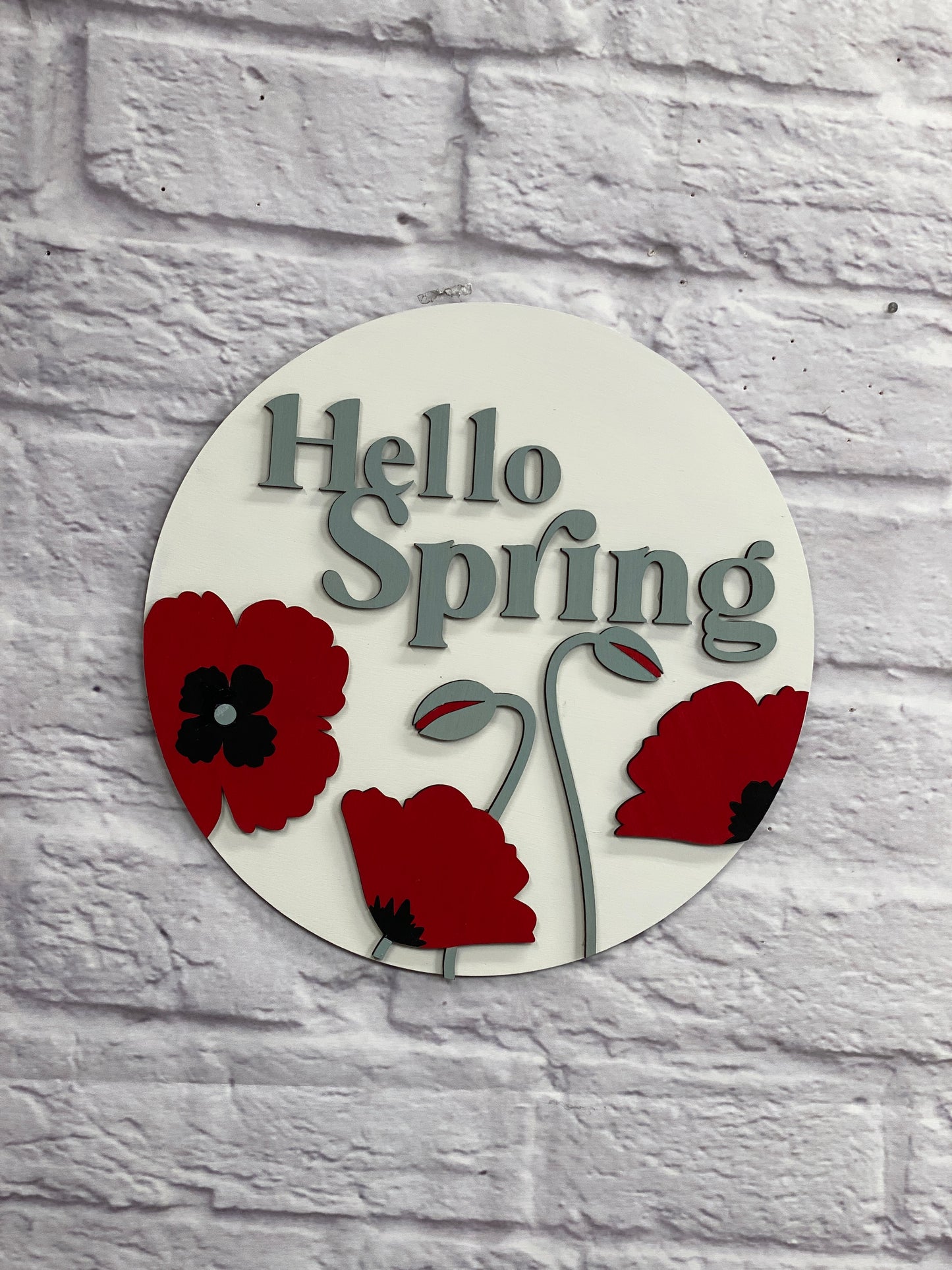 Hello Spring Poppies Door Hanger Laser Cut Blank for DIY Project