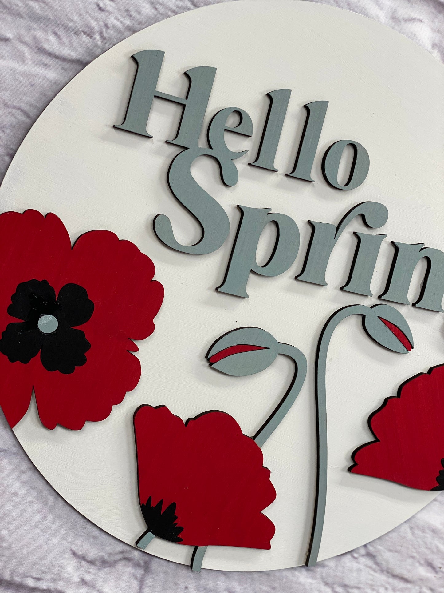 Hello Spring Poppies Door Hanger Laser Cut Blank for DIY Project