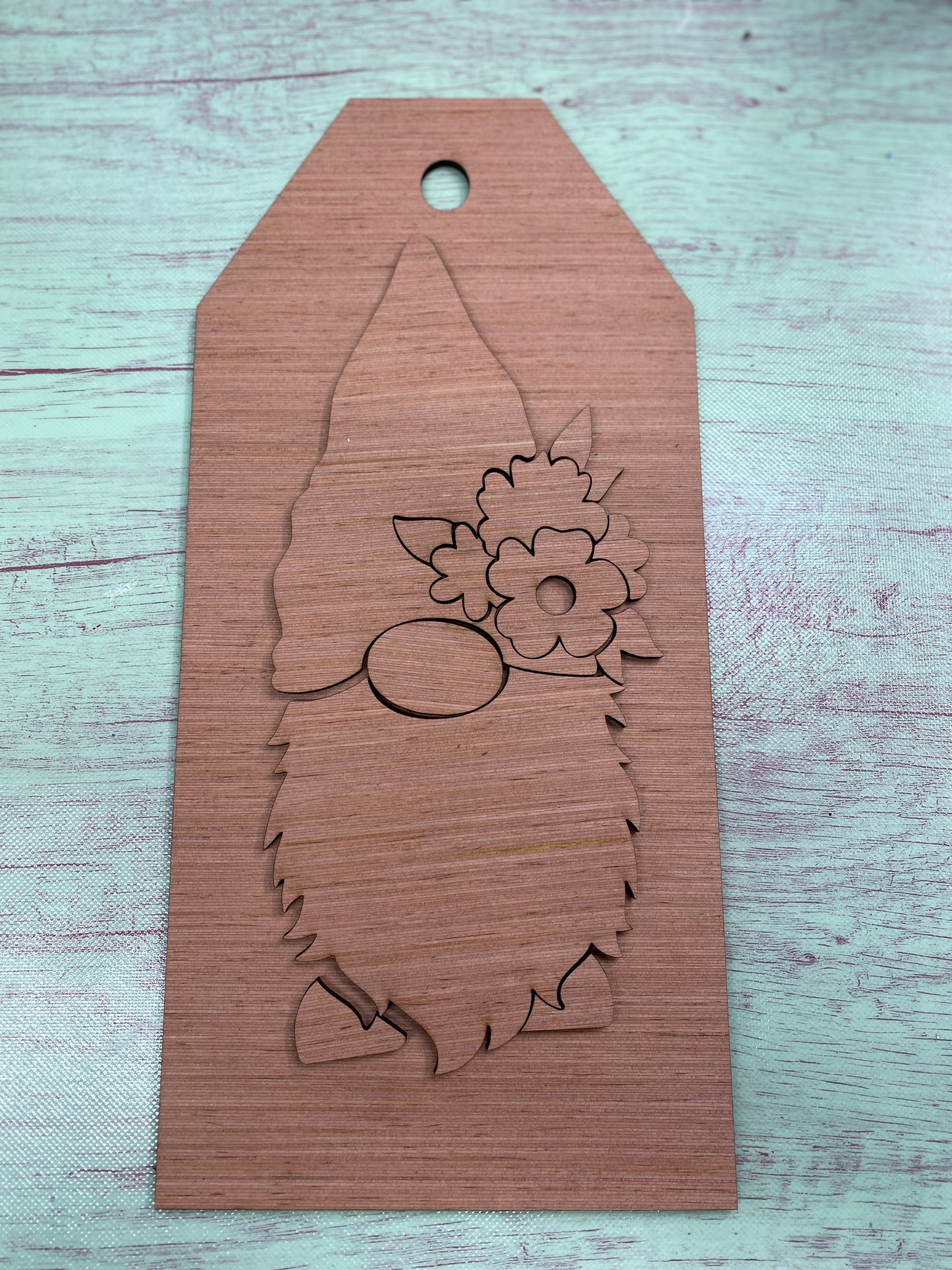 Spring Flowers Gnome Door Tag Hanger Laser Cut Blank for DIY Project