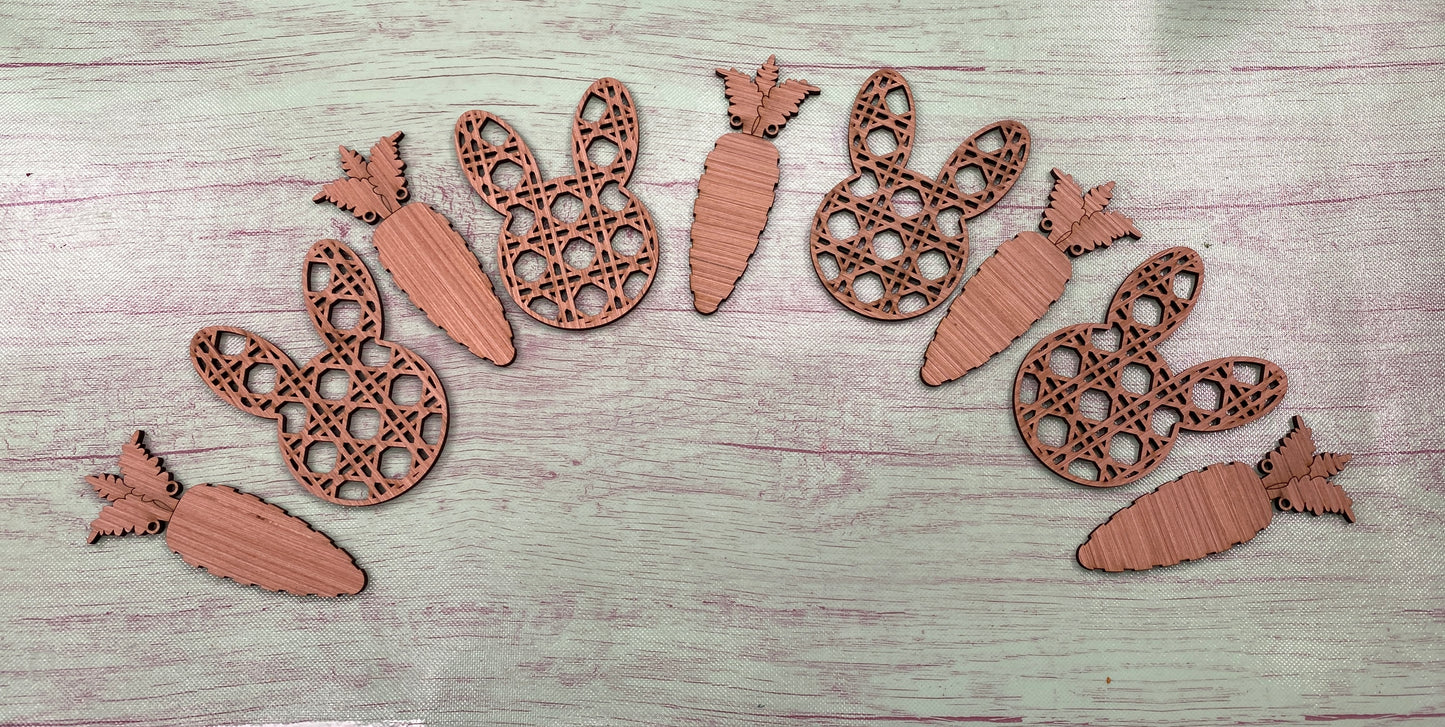 Easter Garland / Banner Rattan Cut Bunnies and Carrots Laser Cut Blank for DIY Project