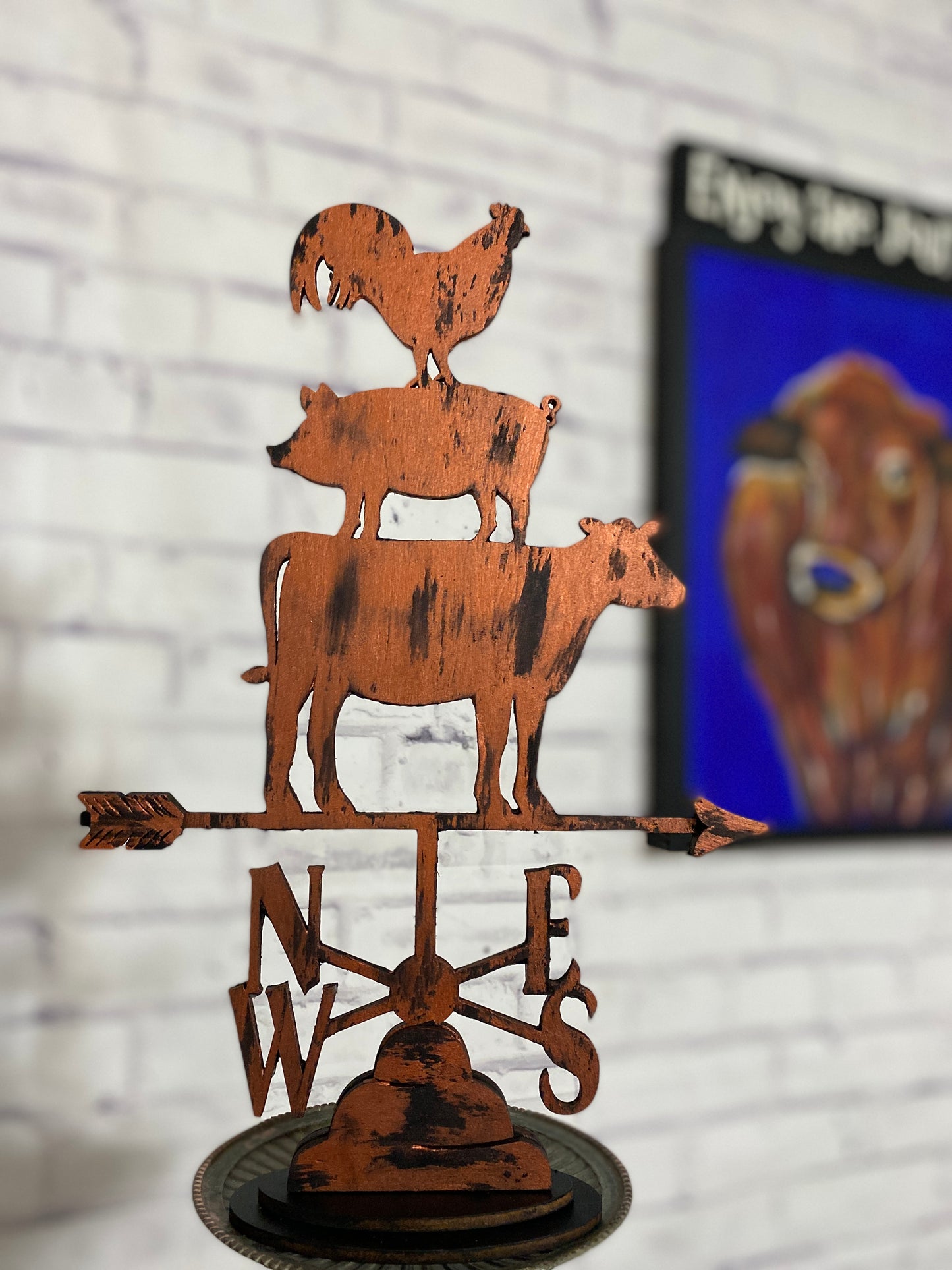 Weather Vane with Animal Stack Trio or Cow Décor Laser Cut Blank for DIY Project