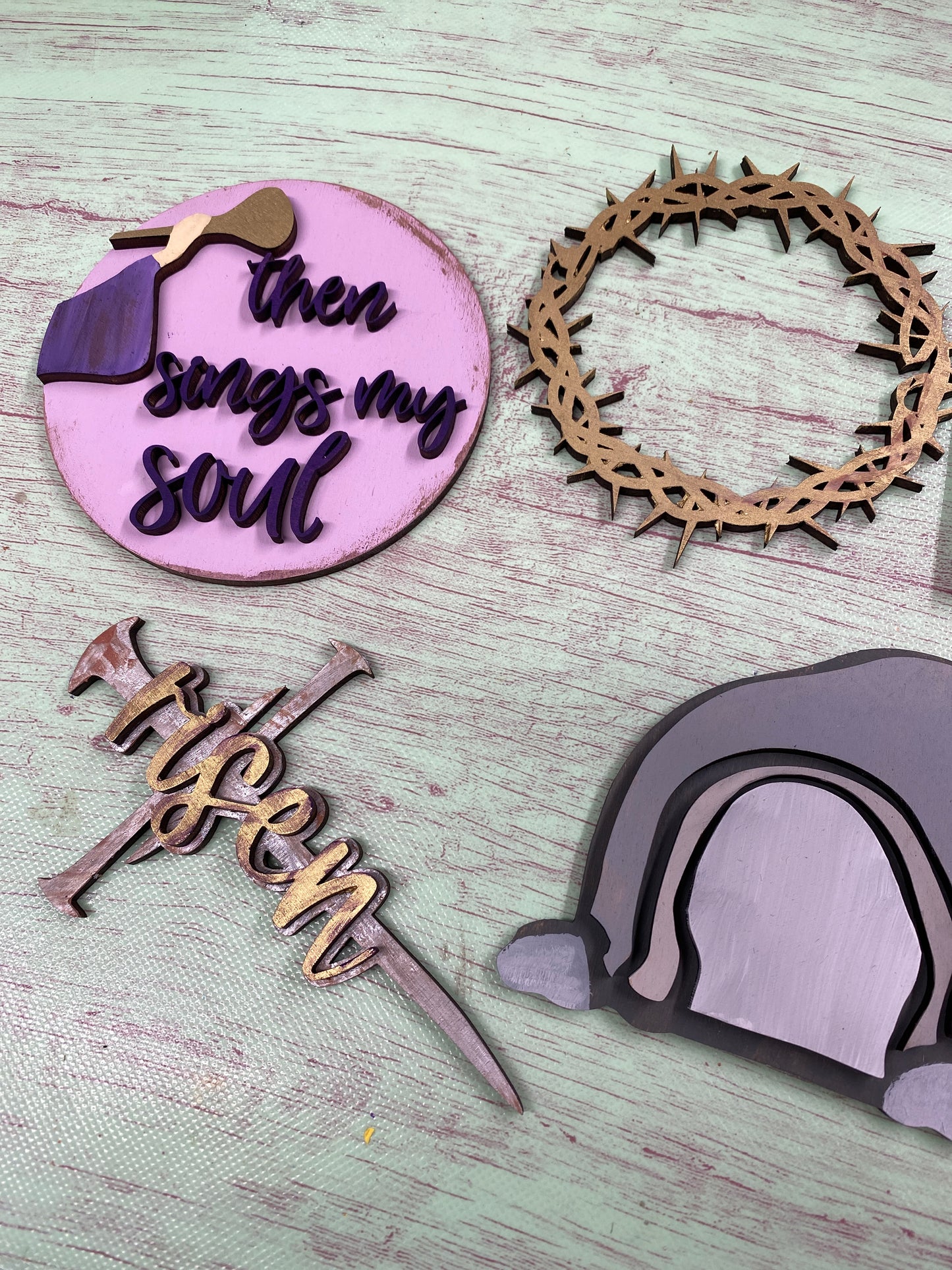 He Is Risen Easter Theme Tiered Tray Set Laser Cut Blank for DIY Project
