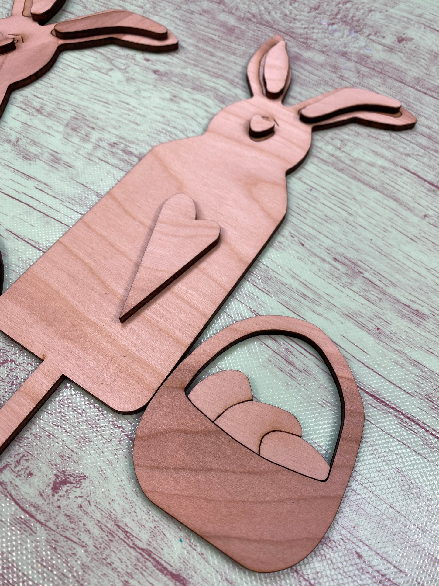 Set of 3 Tall Bunnies with Stands / Spring Bunny Decor Laser Cut / Engraved Wooden Blank