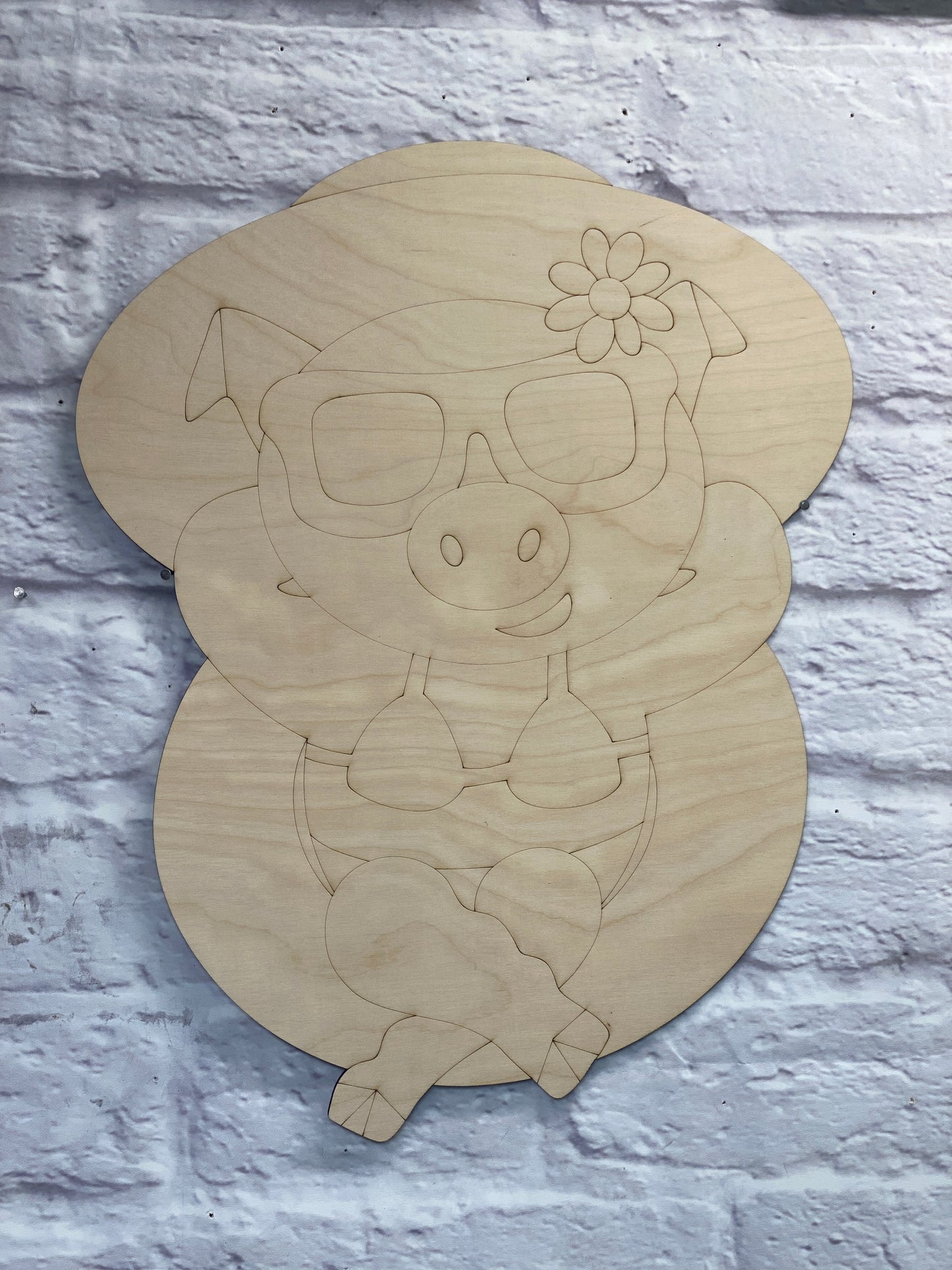 Pig in A Floatie Door Hanger Wooden Laser Cut Out Blank