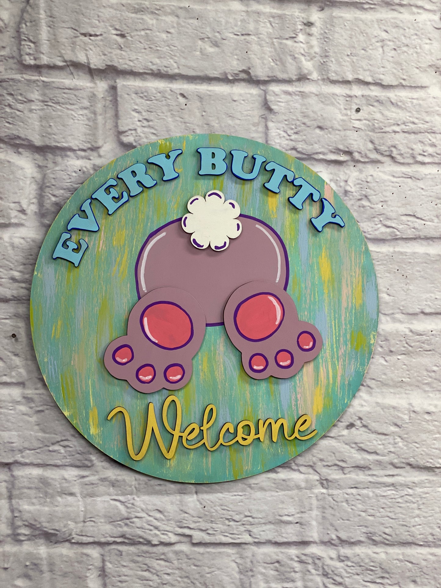 Every Butty Welcome Bunny Bottom Door Hanger Laser Cut Blank for DIY Project