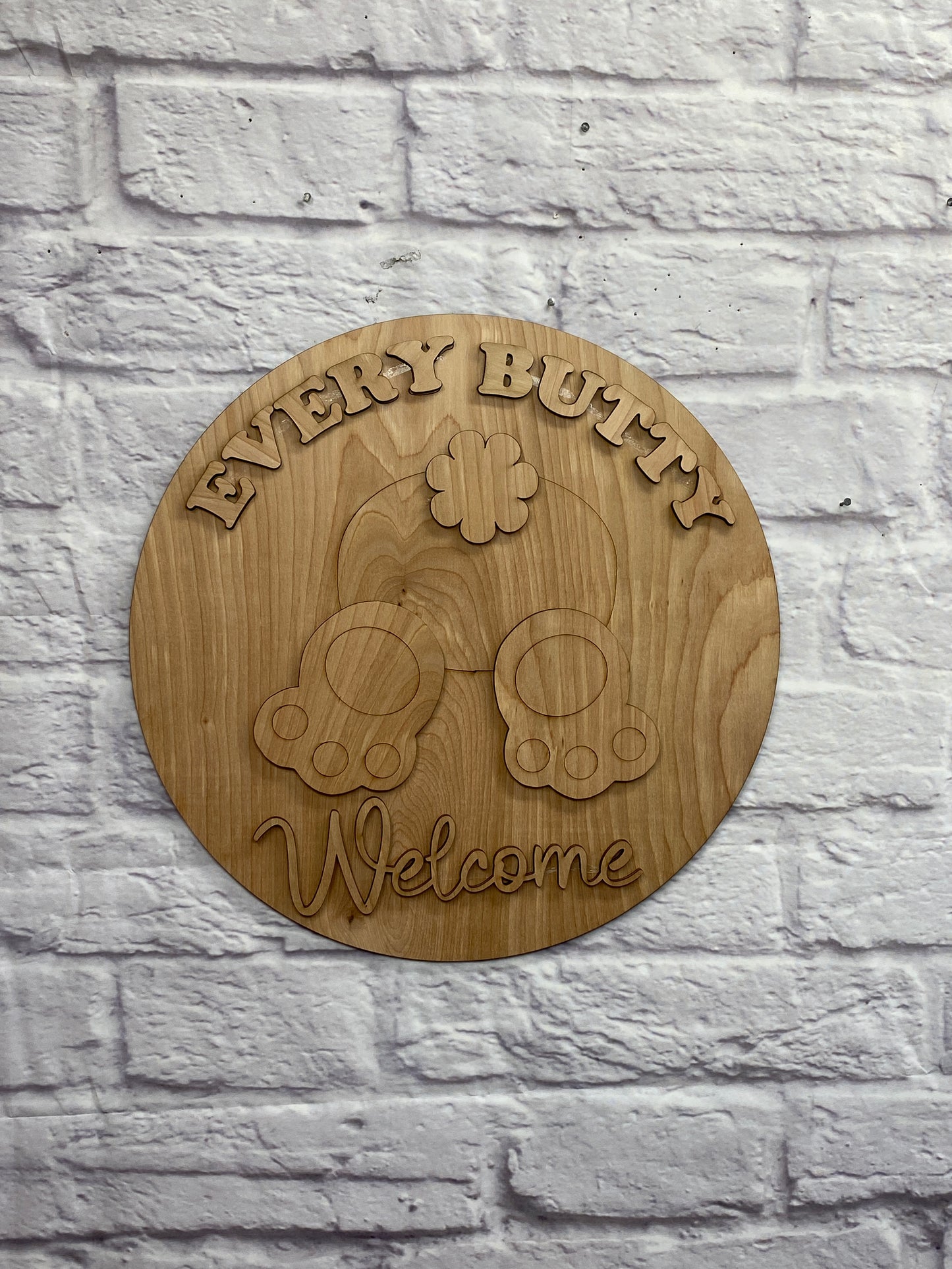 Every Butty Welcome Bunny Bottom Door Hanger Laser Cut Blank for DIY Project